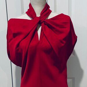 Robert Rodriguez Cherry Red Silk Off Shoulder Top
